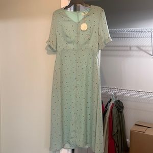 Boutique brand mint green dress with gold and navy design